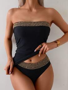 Swim Lushoire Women's Simple Fashion Casual Sleeveless Tankini Set, For Summer Beach Vacation