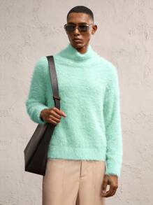 AKNOTIC Business Casual Men's New High Neck Loose Batwing Long Sleeve Sweater, Suitable For Autumn/Winter