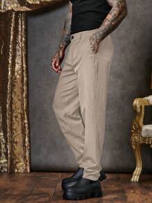 Manfinity VCAY Pantalones casuales de unicolor tejidos, simples y de moda, adecuados para el verano