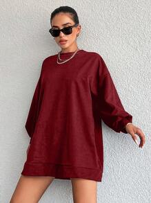 RueChic 100% 纯棉纯色落肩卫衣连衣裙