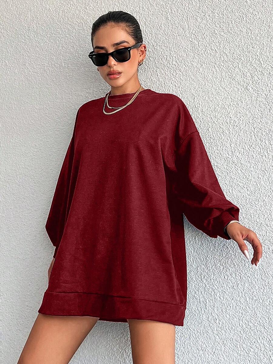 RueChic 100% 纯棉纯色落肩卫衣连衣裙