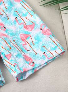 Pantalones cortos de baño con estampado de flamencos para niño pequeño, pantalones cortos de playa con cintura elástica, conjunto de playa de verano para niño pequeño