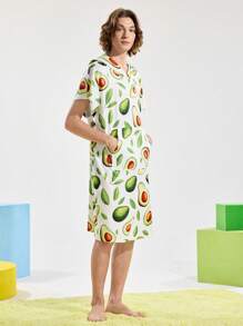 Notgurli Men's Loose Avocado Print Pocket Hooded Robe - Multicolor - View 1