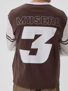 Musero 长袖圆领印花撞色拼接细节T恤，落肩设计，春夏款 - 彩色 - 查看 3