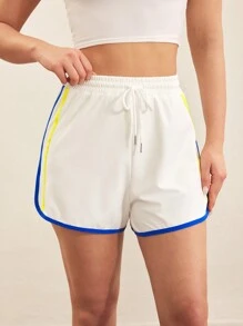 Cheerettes Women's Tie Front Plain Color Patchwork Casual Sports Shorts Comfy Short Sweater Shorts - White - View 4