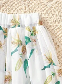 SHEIN 套装少女优雅淑女简约绿色无袖上衣和雪纺优雅裙子，夏季 - 綠色 - 查看 3