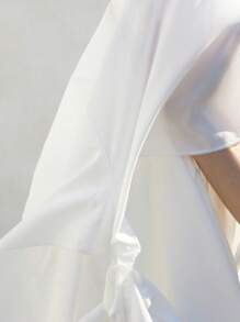 Aveloria Rosie Women's Solid Color Sleeveless Wrap Front Satin Texture Decorated Romper Elegant FashionableOld Money Style For Summer - White - View 7