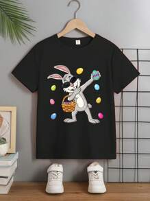 Easter Boys' Casual Fashion Creative Holiday Cartoon Cute Rabbit And Egg Graphic Print Basic Short Sleeve T-Shirt