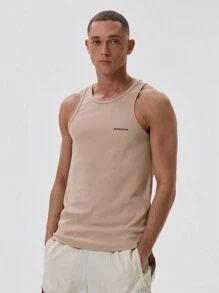 Musero Slim Fitted Crew Neck Sleeveless Tank Top Slogan Graphic Print Vest Spring Summer Essentials - Apricot - View 1