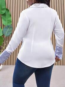 Slaydiva Plus Size Vrouwen Elegant Forensen Gestreept Shirt