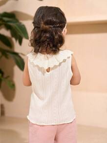 SHEIN 2pcs/Set Baby Girls Pink & Apricot Color Top With Ruffle Collar Casual Outfit, Suitable For Outdoor Wear, Spring/Summer - Black - View 2