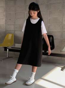 DAZY 2 件套青少年女孩秋季休闲套装，返校服装 - 黑與白 - 查看 3