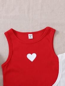SHEIN 3pcs/Set Tween Girls' Solid Color Knit Heart Pattern Ribbed Tank Tops, School, Campus, College - Multicolor - View 4