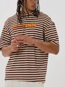 Musero Slogan Oversized Striped Tshirt