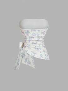 SHEIN MOD Bandeau Ditsy Floral Bow Pastoral Ditsy Floral Purple Top, Going Out Top, Valentine's Day Top, Party Top, Tea Party Top, Country Clothing, Holiday Clothing