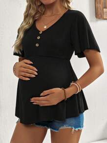 SHEIN Maternity Simple Color Short Sleeve T-Shirt, Casual And Fashionable For Everyday Wear