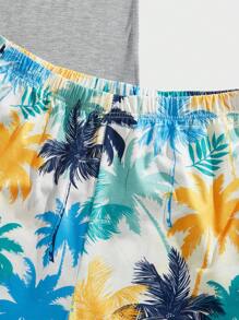 Manfinity RSRT Men's Palm Tree Graphic Pocket Top And Shorts Set Men Tropical Two Pieces Set Summer Sets For Men - Light Grey - View 3