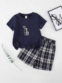 PrepCrw Young Boy Round Neck Short Sleeve Printed Casual Tee And Shorts Set, Spring/Summer School Style - Multicolor - View 1