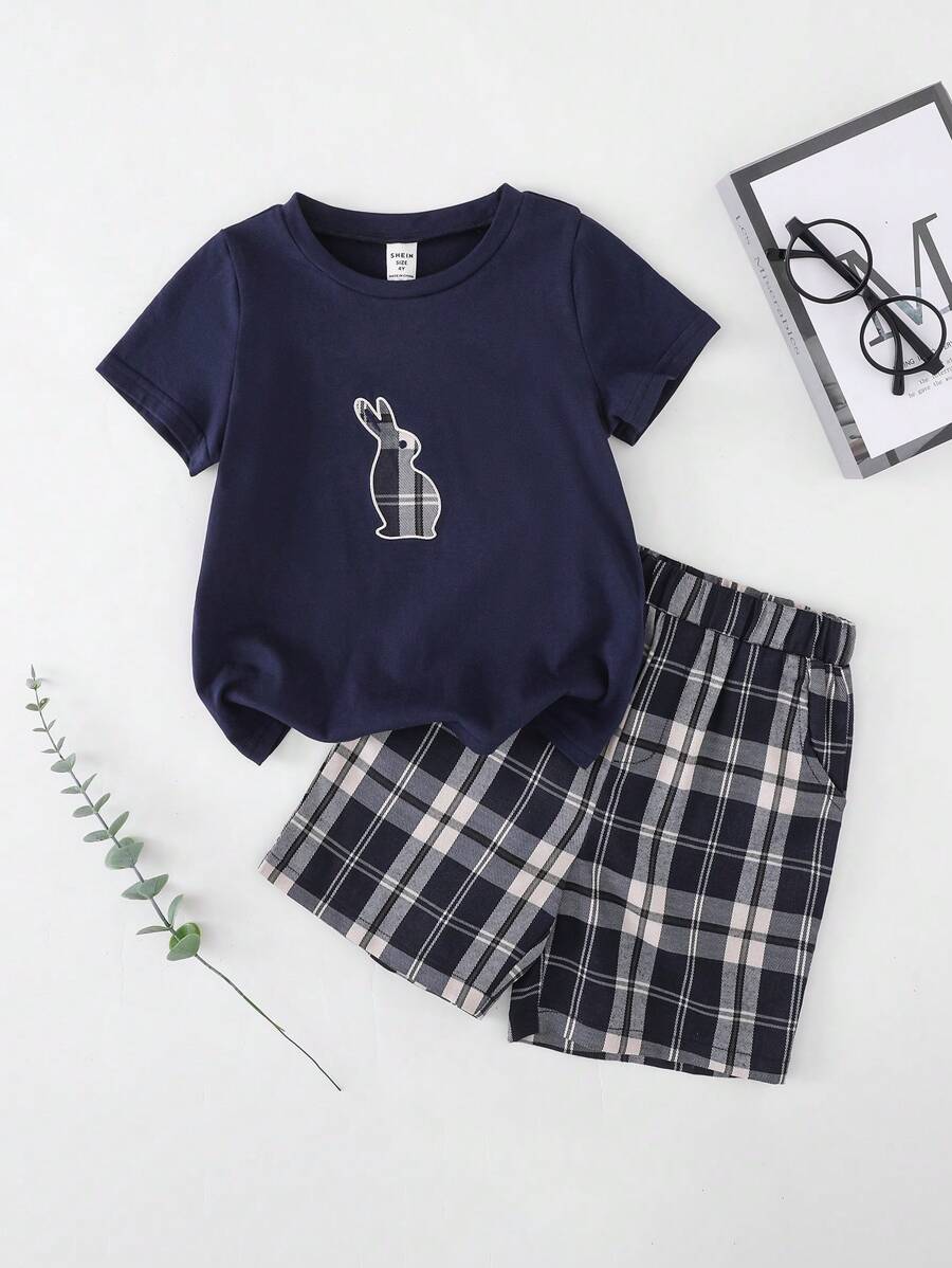 PrepCrw Young Boy Round Neck Short Sleeve Printed Casual Tee And Shorts Set, Spring/Summer School Style - Multicolor - View 1