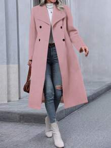 Pariaura Dames effen kleur turndown kraag dubbelrijs casual overjas, herfst/winter