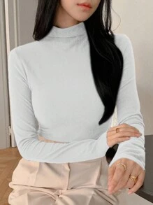 DAZY Women's Slim Fit Turtleneck T-Shirt, Suitable For Office Wear, Spring/Summer - White - View 4