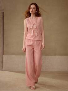 MOTF PREMIUM 100% LINEN WIDE LEG PANTS WITH BRAID POCKET - Dusty Pink - View 4