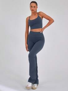 Musera Sport 性感吊带露脐运动背心（仅限上衣），适合板式网球、网球、匹克球等运动，秋冬季健身房穿着。 - 藏蓝色 - 查看 4