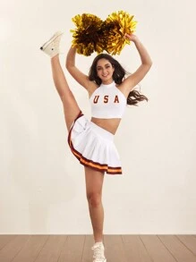 Cheerettes Falda deportiva de talle alto plisada con rayas para mujer
