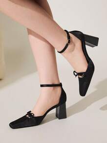 CUCCOO CHICEST Square Toe Low Vamp Sexy Elegant Versatile Women's High Heels Spring Shoes - Black - View 9