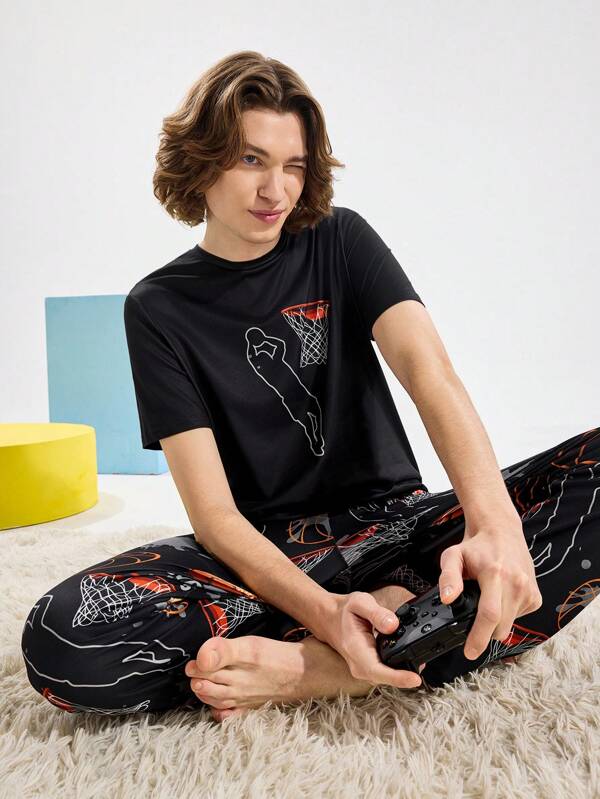Happy Jammies Men's Basketball Print Pajama Set, Shirt & Pants