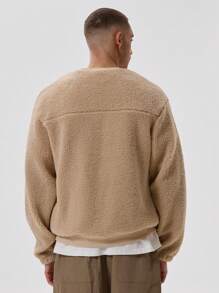 Musero Sherpa Sweatshirt With Nylon Pocket Detail - Light Grey - View 4