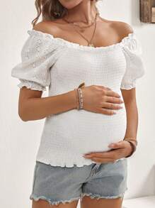 SHEIN Comfortable Eyelet Embroidered Puff Sleeve Sealed Maternity Top