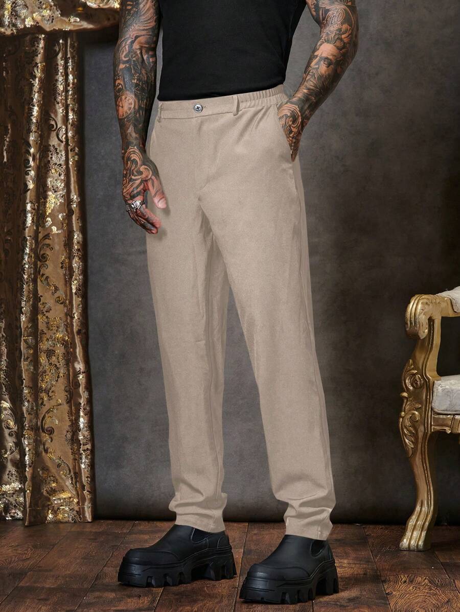 Manfinity VCAY Pantalones casuales de unicolor tejidos, simples y de moda, adecuados para el verano