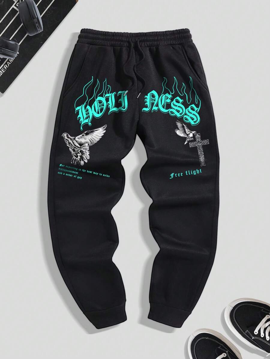 Manfinity Dauomo Plus Size Men's Simple Fashion Casual Sweatpants For Daily Wear - Black - View 1