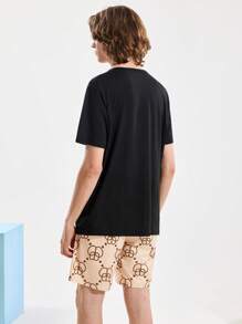 Happy Jammies Conjunto de pijama de camiseta de manga corta y pantalones cortos casual y sencillo para hombre, para uso diario
