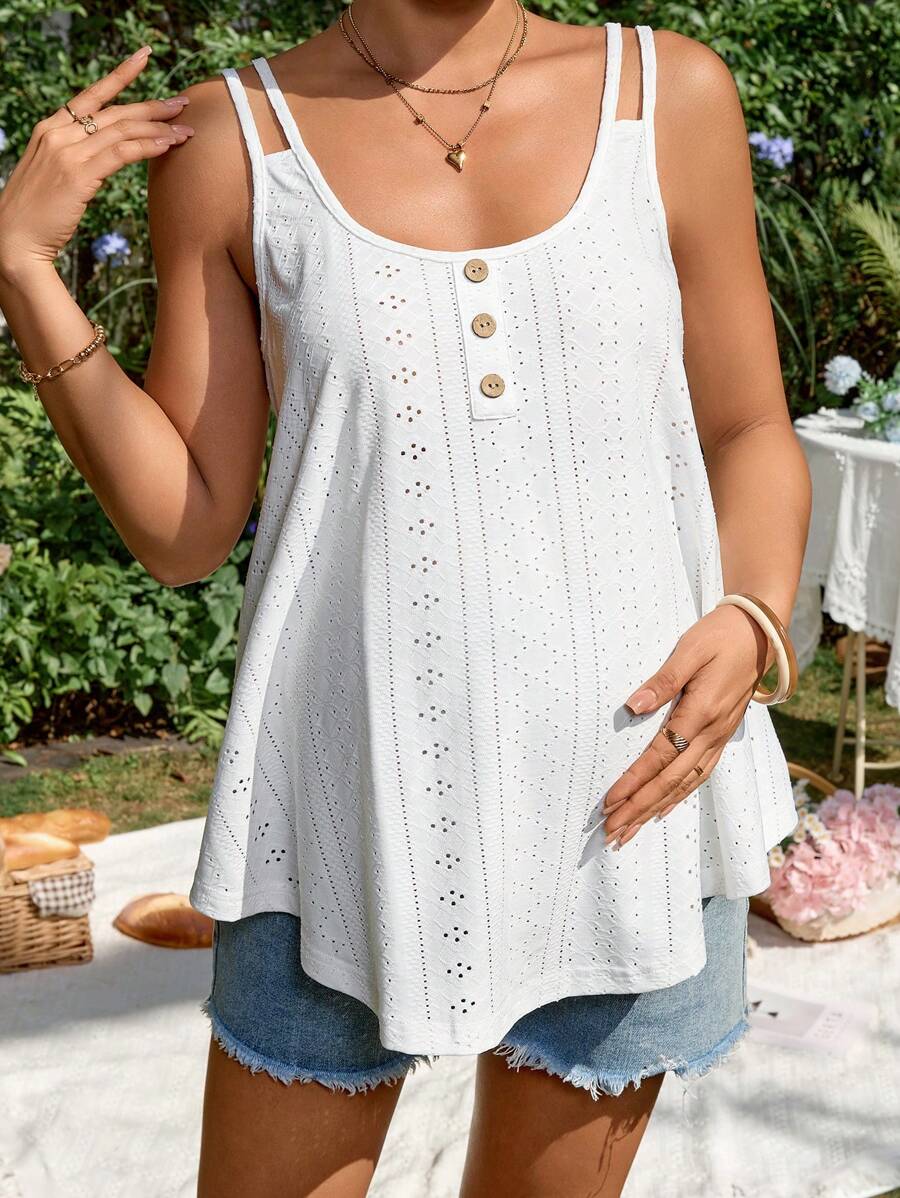 SHEIN Pregnant Women Casual Solid Color Hollow Embroidered Camisole Summer Women Tops Women Summer Tops - White - View 1