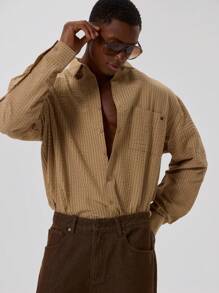 Musero Men Oversized Striped Long Sleeve Shirt