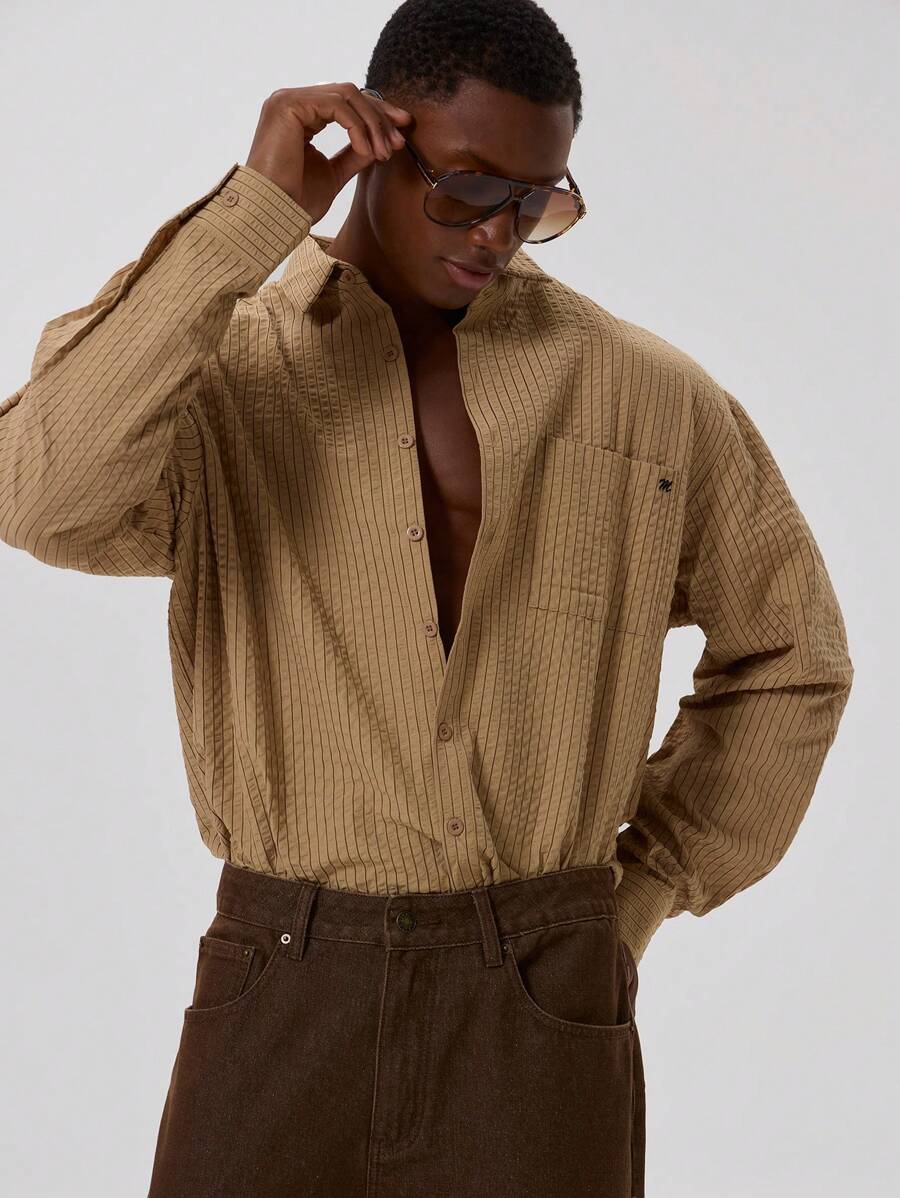 Musero Men Oversized Striped Long Sleeve Shirt