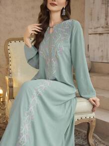 Al Najma Traditional Graphic Print Loose Elegant Robe, Modest Kaftan