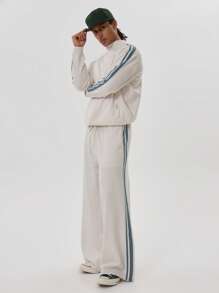 Musero Wide Leg Contrast Stripe Leg Elasticated Drawstring Waistband Autumn Winter Tracksuit Bottoms Only