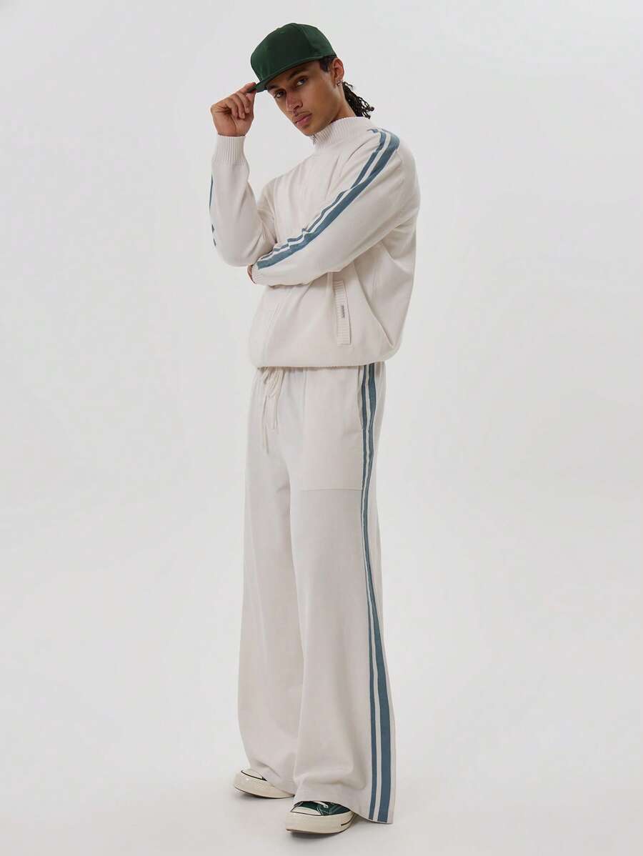 Musero Wide Leg Contrast Stripe Leg Elasticated Drawstring Waistband Autumn Winter Tracksuit Bottoms Only