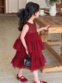 DAZY Young Girl Minimalist Fashion Casual Sleeveless Solid Color Dress, Daily Wear,Girls Summer Outfits Christmas - Red - View 5