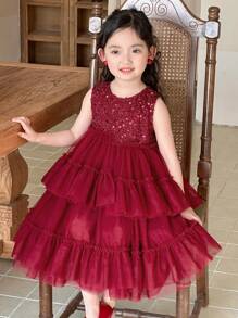 DAZY Young Girl Minimalist Fashion Casual Sleeveless Solid Color Dress, Daily Wear,Girls Summer Outfits Christmas - Red - View 7