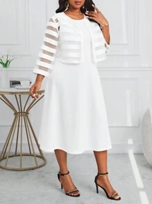 Fleurora Áo cánh ngắn mùa hè cỡ lớn không tay màu trắng yếm váy cơ bản hai mảnh bốn mùa - trắng - Xem 5