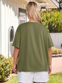 SHEIN LUNE 女士大码休闲圆领蝙蝠袖数字印花 T 恤女士夏季服装夏季春季服装女士春季服装夏季波西米亚风复古风