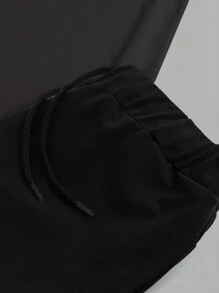 RueChic Cotton Men Letter Graphic Tee & Drawstring Waist Sweatpants - Dark Grey - View 3