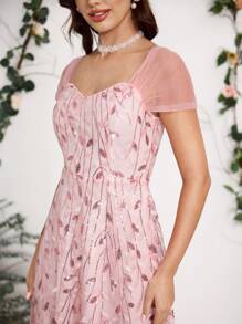 Coutiva Women Elegant Sequin Decorated Net Splice Loose Casual Evening Party Dress, Wedding Guest Dress Music Festival Spring/Summer, Formal Dress,Gown