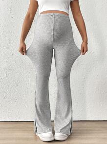 SHEIN Maternity Casual Solid Color Adjustable Waist Flared Pants - Light Grey - View 3
