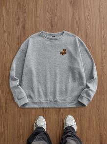 Manfinity VCAY 男士针织休闲宽松长袖连帽衫，时尚日常穿着 - 灰色 - 查看 1