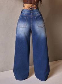 Slaydiva Women's Front Button Pocket Relaxed Casual Denim Jeans - Blue - View 3